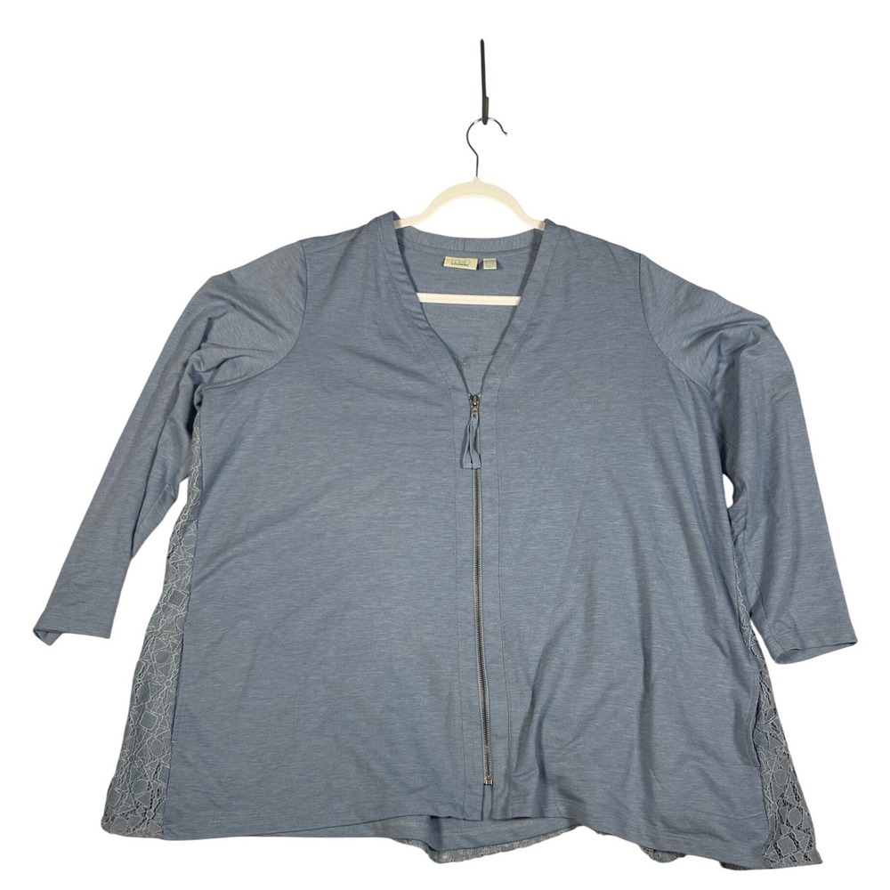 Loco Lounge Women's Blue Lace Trim Zip Front Cardigan Jacket Top Plus Size